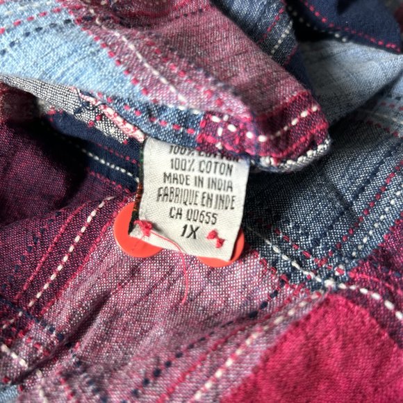 Vintage cotton short sleeve checker pattern, size 1X - Picture 8 of 8